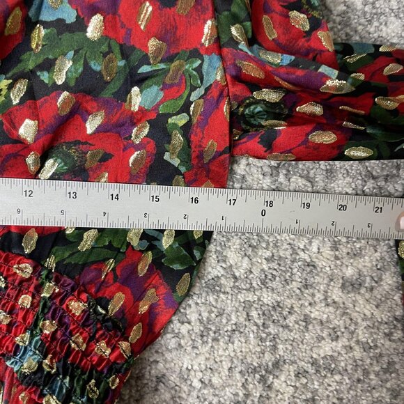 The Kooples Blouse Womens Small Red Gold Giant Poppy Metallic Long Sleeve Floral - Picture 3 of 9